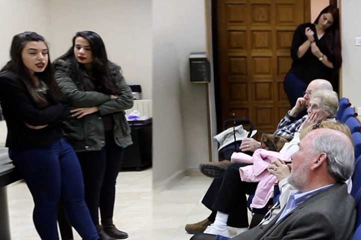 Pilgrims visiting students at Bethlehem University
